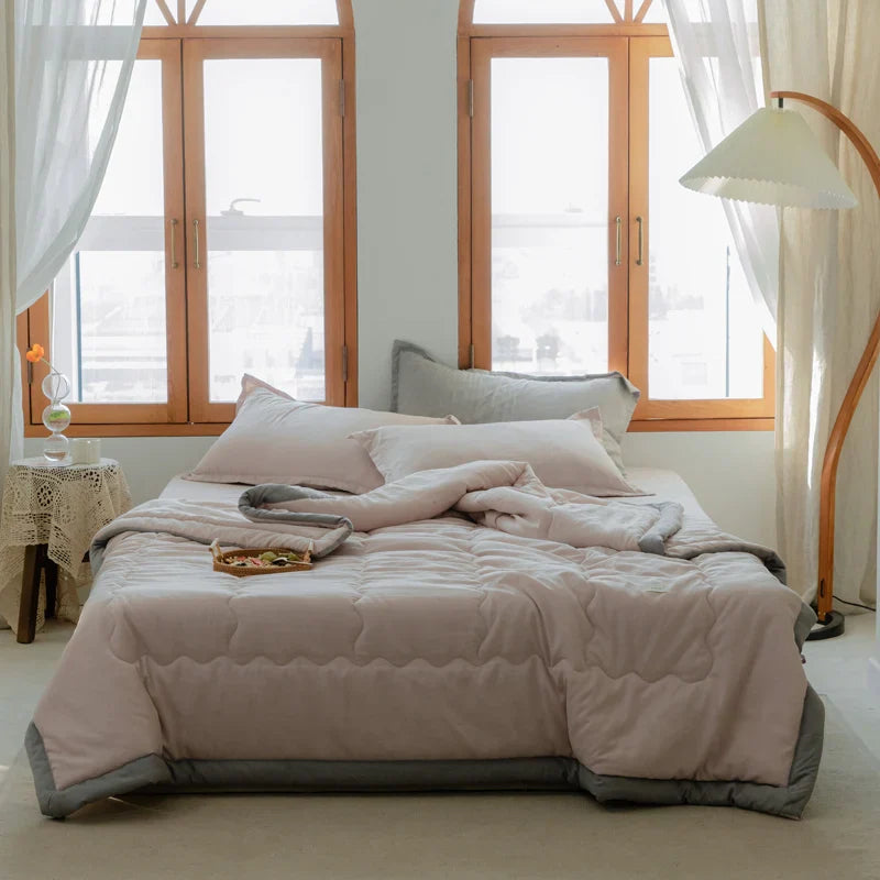 2024 Japanese Cotton-Polyester Summer Quilt – Lightweight, Washable, Skin-Friendly Solid Color Quilt