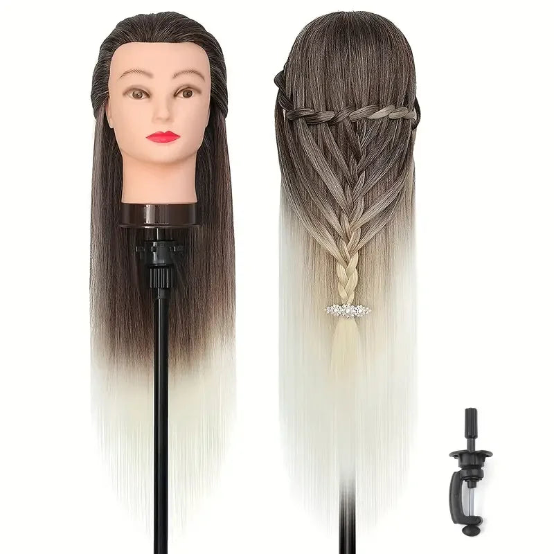 Mannequin Head with Long Synthetic Hair – Hairdresser Training Doll for Braiding & Styling Practice