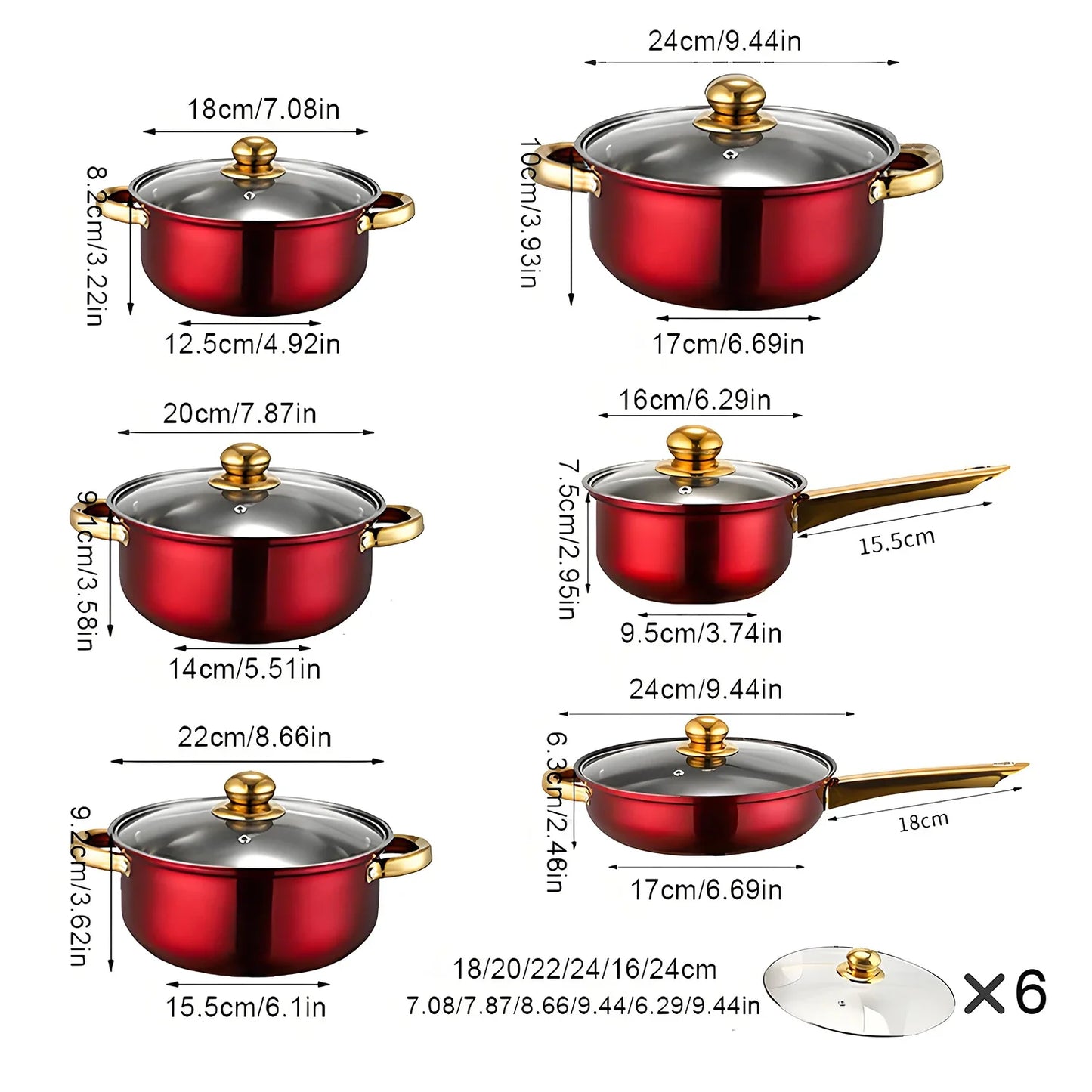 12-Piece Red Cookware Set – Stainless Steel Non-Stick Kitchen Cookware Collection