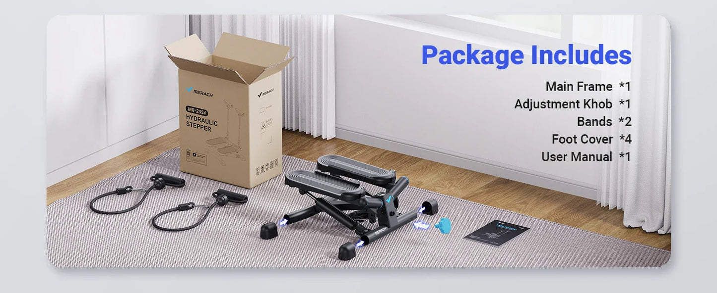 MERACH Mini Stepper with Resistance Bands — 330lbs Capacity Fitness Stepper for Home Exercise & Twisting Workouts