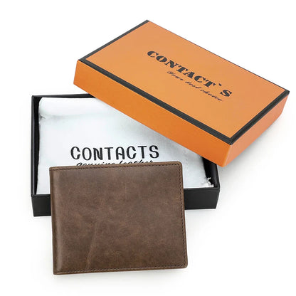 CONTACT'S Genuine Leather Men’s Bifold Slim Wallet – Vintage Thin Card Holder & Money Clip Casual Small Leather Wallet for Men