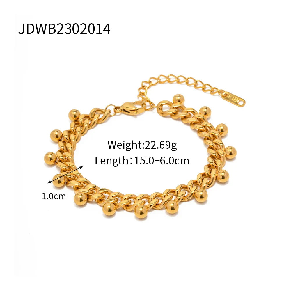 Uworld Stainless Steel Bead Chain Bangle Bracelet – Waterproof Gold Tone Fashion Jewelry for Men & Women, Trendy Statement Design