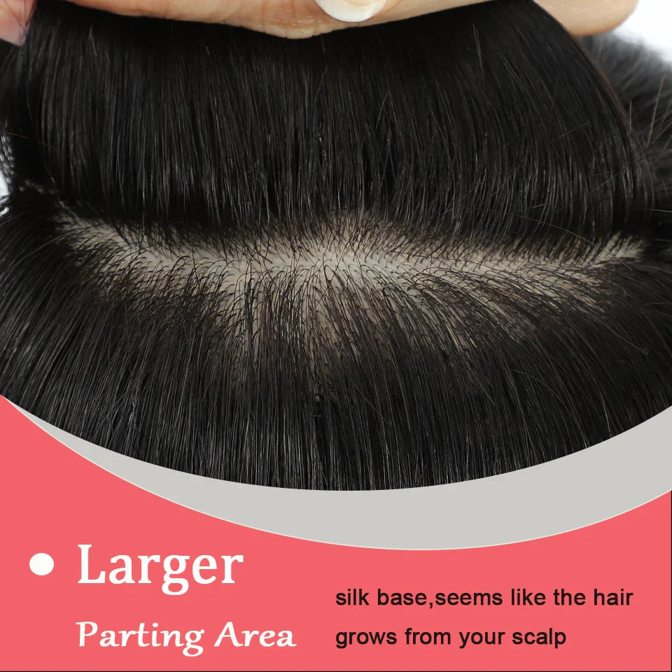 Dazzeal Human Hair Topper – 100% Real Straight Hair, Lace Base, Clip-In with Bangs, 10x12cm, 360° Coverage
