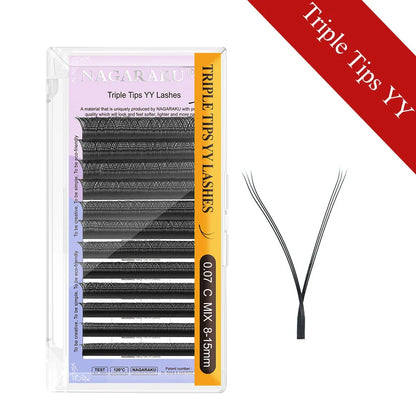 NAGARAKU YY-Shape Eyelash Extensions – Double & Triple Split Tips, Interlaced Root Lashes