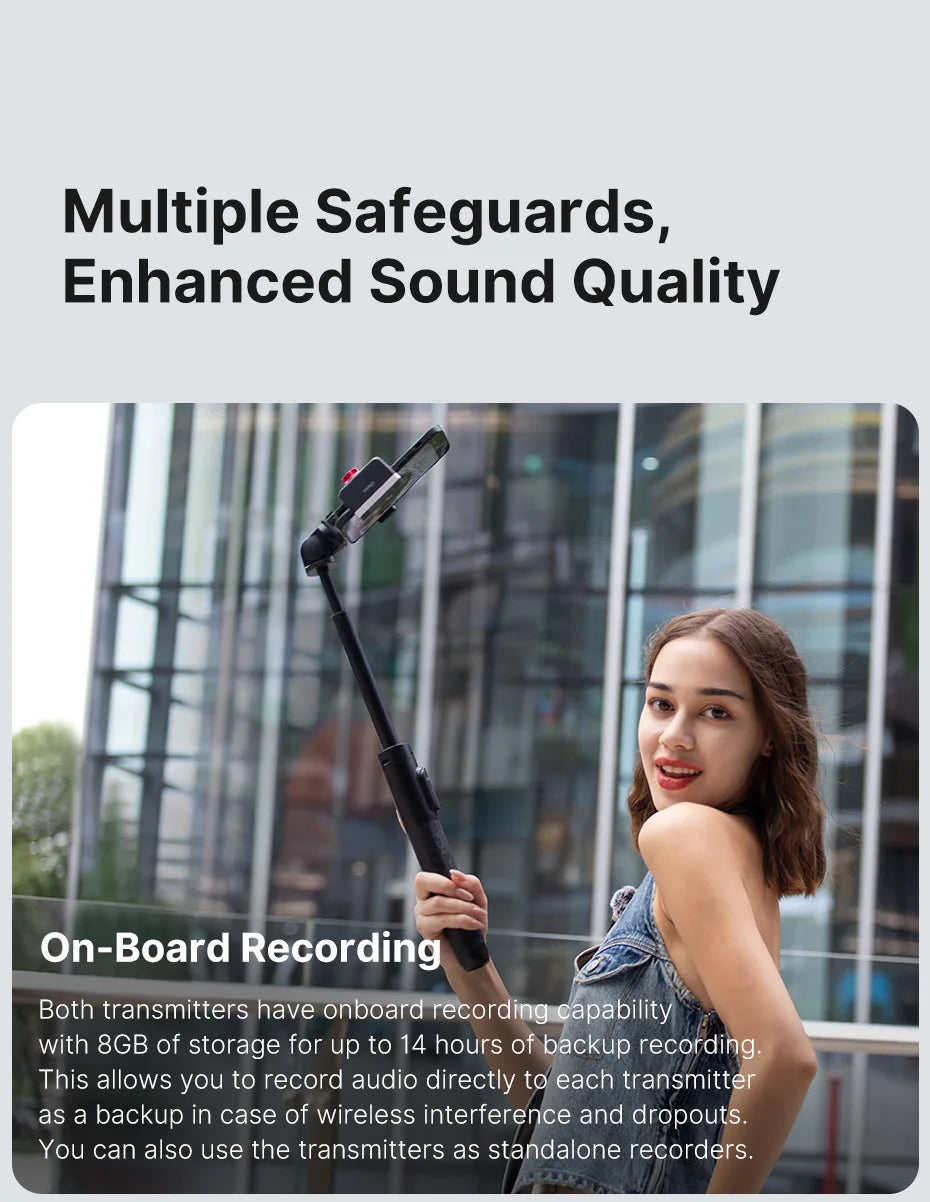 Ulanzi AM18 U-Mic 2.4G Wireless Stereo Microphone – 100m Dual-Channel Recording for DSLR, iOS, Android & PC Live Interviews