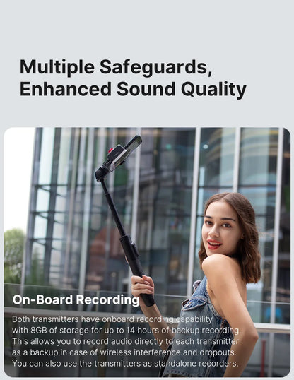 Ulanzi AM18 U-Mic 2.4G Wireless Stereo Microphone – 100m Dual-Channel Recording for DSLR, iOS, Android & PC Live Interviews