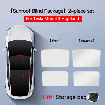 2PCS Car Roof Sunshade Set for Tesla Model 3/Y (Highland & Juniper) – Front & Rear Glass Roof Skylight Ice Cloth Buckle Sun Protection Covers