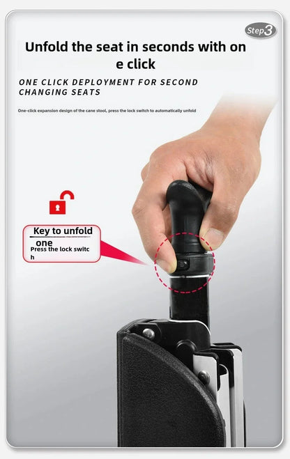 2-in-1 Portable Folding Cane & Chair — Quick-Fold Walking Stick with Built-In Seat and Three Legs