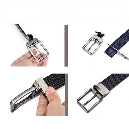 Men’s Genuine Leather Double-Sided Belt – Luxury Retro Pin Buckle with Laser Engraving (High Quality)