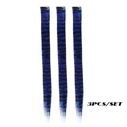 3-Piece Colorful Stripe Hair Extensions - Long Straight Synthetic Clip-In Hair Pieces for Parties & Halloween