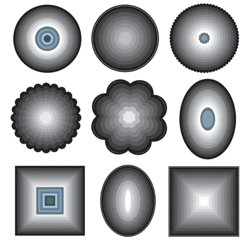 New Metal Cutting Dies for Scrapbook - Layer Frames in Rectangle, Square, Circle, Oval, Heart, Star Shapes - Background Stencils for Card Making