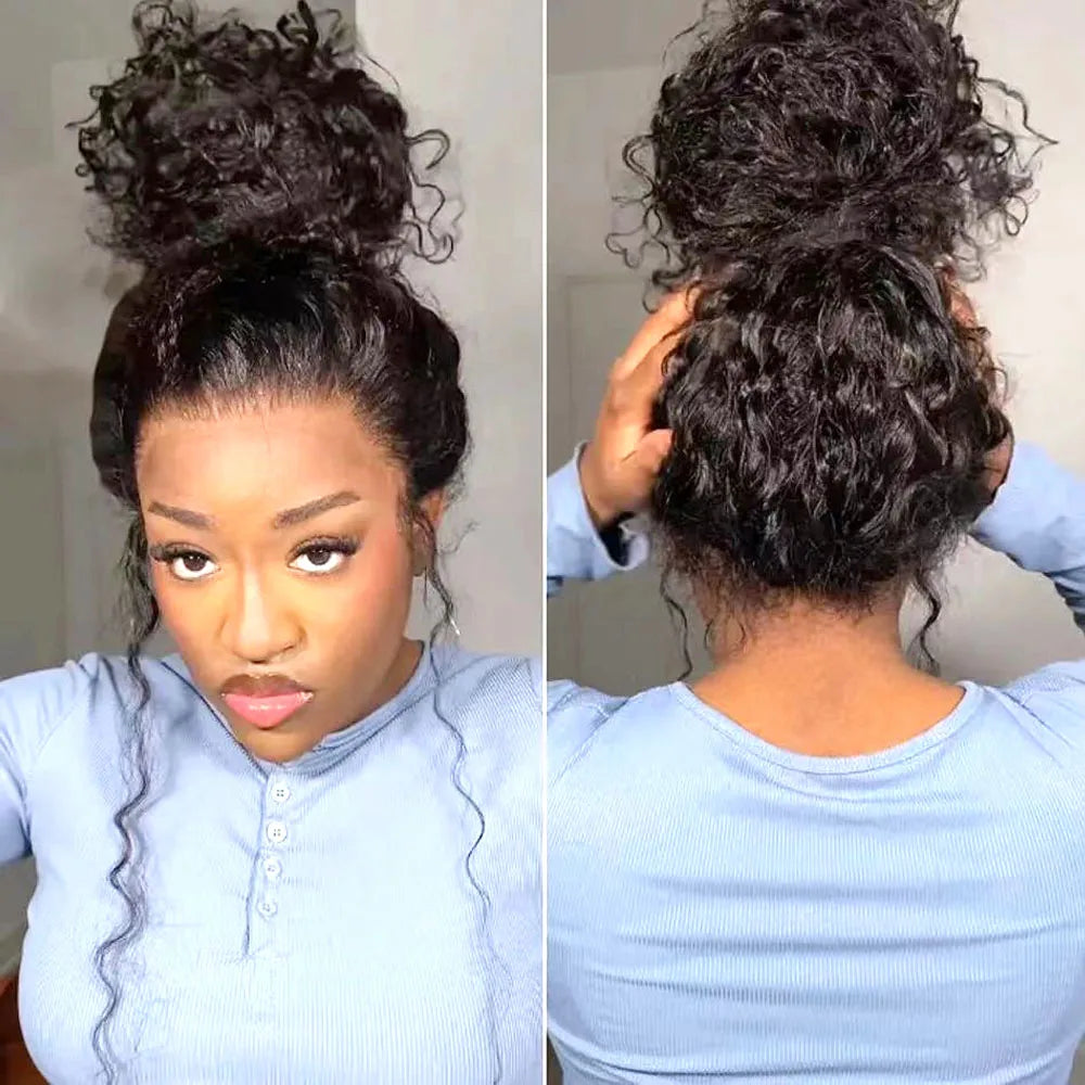 250 Density Deep Curly Wave 360 HD Lace Front Human Hair Wig – Water Wave 13x6 Lace Frontal Glueless Wig, 100% Human Hair