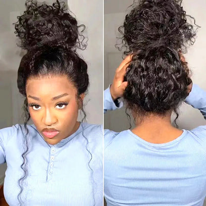 250 Density Deep Curly Wave 360 HD Lace Front Human Hair Wig – Water Wave 13x6 Lace Frontal Glueless Wig, 100% Human Hair