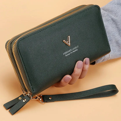 Long Women’s PU Leather Wallet – Double Zipper Tassel Clutch with Coin Purse & Card Holder
