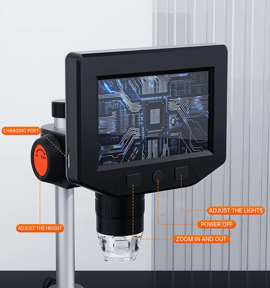 4.3 Inch LCD Digital Microscope | 1080P, 50-1000x Zoom Stereo Camera for Electronics Repair & PCB Inspection