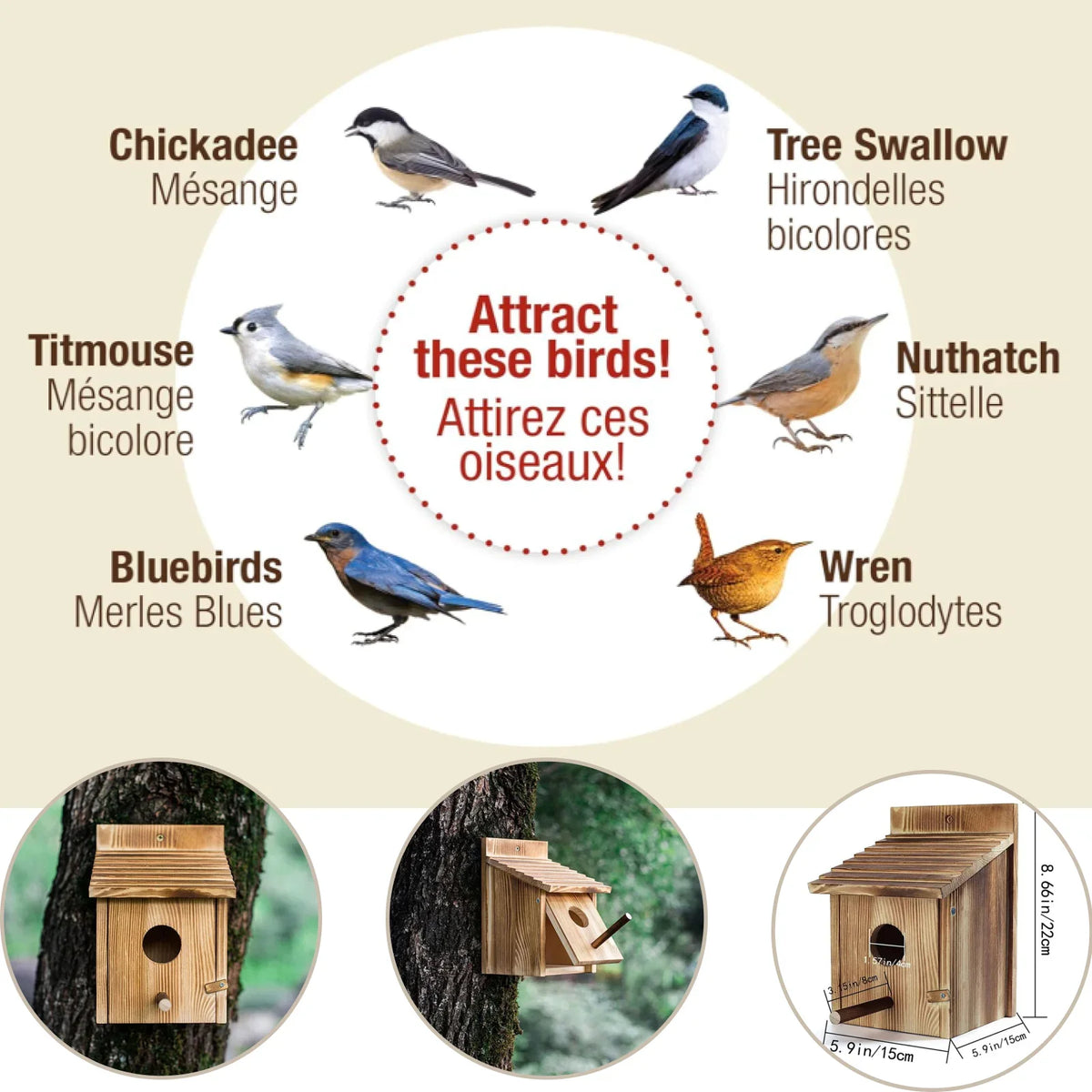 Wooden Bird House Nest Box - Warm Sheltered Garden Shelter with Viewing Window for Small Birds, Patio & Outdoor Decor