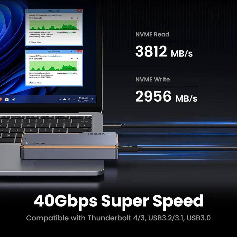 UGREEN 40Gbps NVMe SSD Enclosure – M.2 to USB4.0 Adapter with Built-in Cooling Aluminum Case