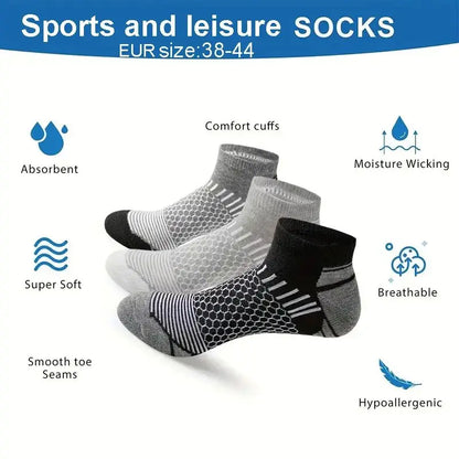 6 Pairs Men's Short Sports Socks – Moisture-Wicking, Breathable, All-Season Athletic Wear