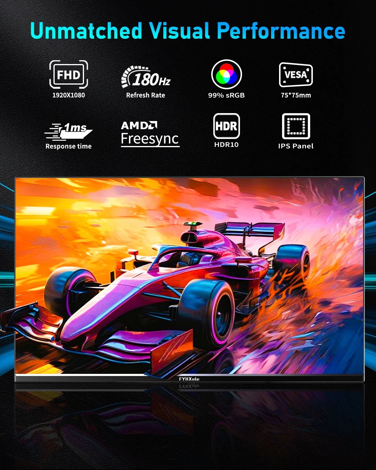 FYHXele 24" FHD Gaming Monitor – 180Hz, 1ms Response, Eye Care LCD, HDR, G-Sync Support, VESA Mount