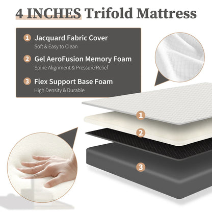 Three-Fold Portable Floor Bed – CertiPUR-US Certified, Soft Touch, Flexible Zipper for Travel, Camping & Yoga