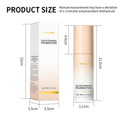 Color-Changing 4-in-1 Foundation – Moisturizing SPF 30+ Longwear Waterproof Makeup Base for Hydrating Travel Coverage