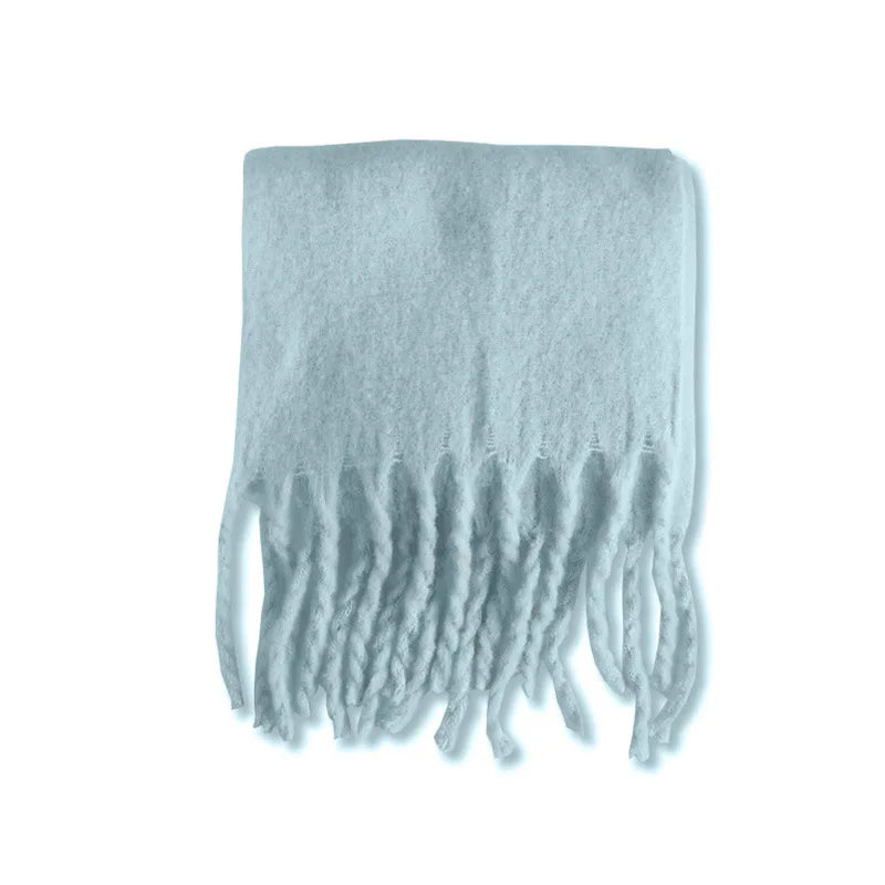 Luxury Cashmere Scarf for Women - Thickened Warm Shawl with Classic Tassels, Soft Solid Color Wrap for Autumn and Winter
