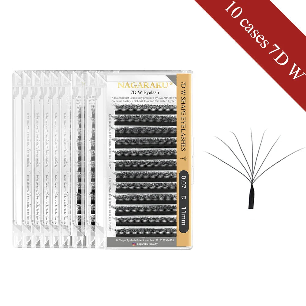 NAGARAKU W-Shape Bloom Eyelash Extensions – 10 Cases Premade 3D-8D Fans, Soft Natural Full-Density Lashes
