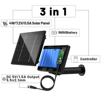 D4 5V/6V Solar Battery Charger – 4W Portable Solar Power Bank for Security Cameras, DC 5521 Output
