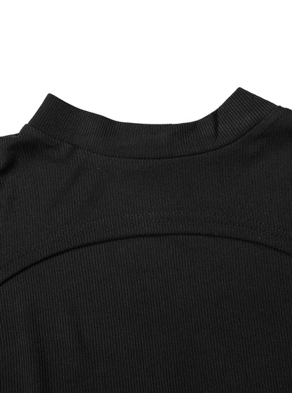 Mia Muse Women's Autumn T-Shirts – Trendy Plain Hollow-Out Cropped Long Sleeve Crew Neck, High Street Fashion