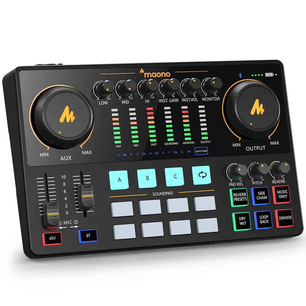 Maono AME2 Portable Audio Interface Sound Card – All-in-One DJ Mixer for Podcast Recording, Live Streaming, YouTube & Guitar PC