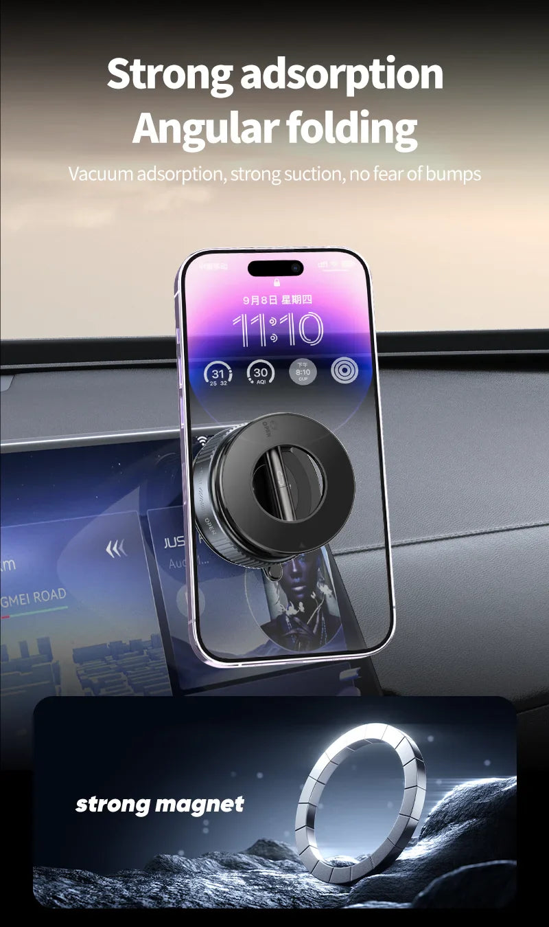 K007 Magnetic Car Phone Holder - Foldable, 360° Adjustable Vacuum Mount for Car, Desk, Bathroom, Universal Use