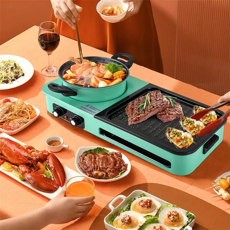 Multifunctional 3-in-1 Electric Grill — Smokeless Korean BBQ, Hot Pot & Non-Stick Baking Pan Multi-Cooker