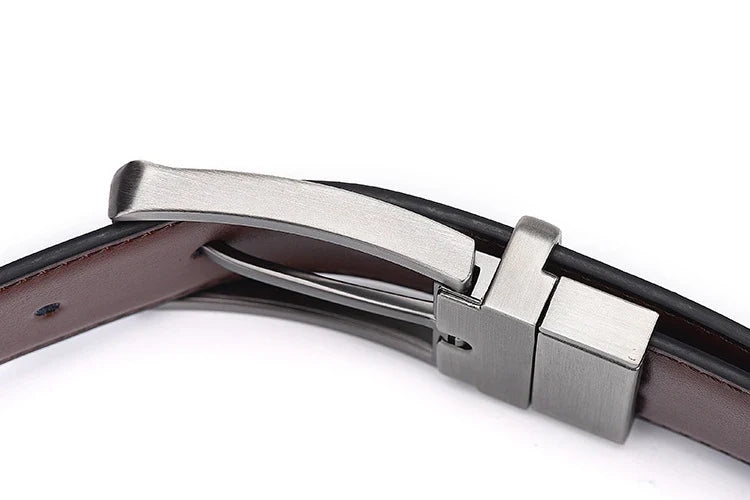 Men’s Genuine Leather Double-Sided Belt – Luxury Retro Pin Buckle with Laser Engraving (High Quality)