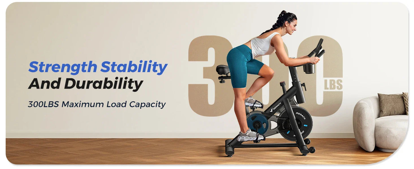 MERACH Exercise Bike – Low Noise Stationary Cycling Bike with 270lbs Weight Capacity, Tablet Mount & Fitness Courses for Indoor Workouts