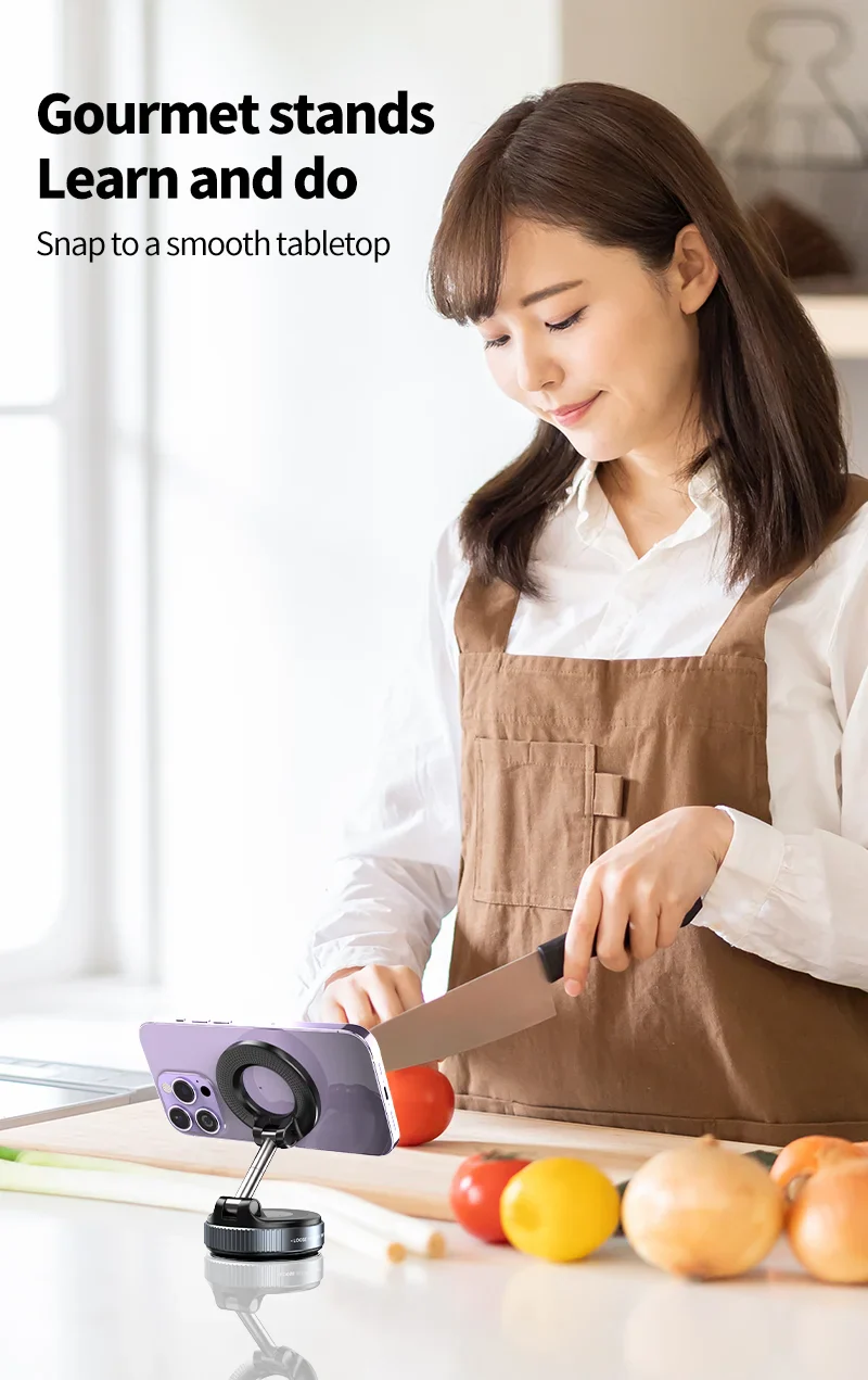 K007 Magnetic Car Phone Holder - Foldable, 360° Adjustable Vacuum Mount for Car, Desk, Bathroom, Universal Use