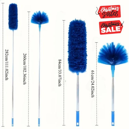 Extendable Spider Web Duster - Retractable Stainless Steel Pole Cleaning Brush for Indoor & Outdoor Use