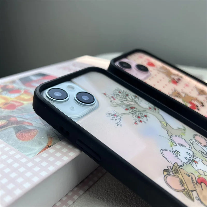 Wildflower Star & Deer iPhone Case – Fashion Strawberry & Polka Dot Cherry Bottom Cover for iPhone 12–16 Pro/Max/Plus