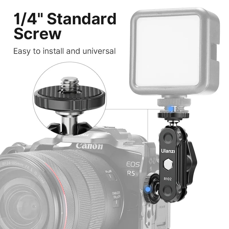 VIJIM Ulanzi R102 Metal Double Ball Head Magic Arm - 360° 1/4'' Screw Extension Mount for DSLR Camera, Monitor, Video Mic & Tripod