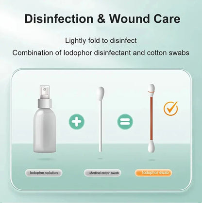 50-500pcs Disposable Iodine Cotton Swabs — Sterile Aseptic Medical Care for Home, Travel & Outdoor Emergency Kits