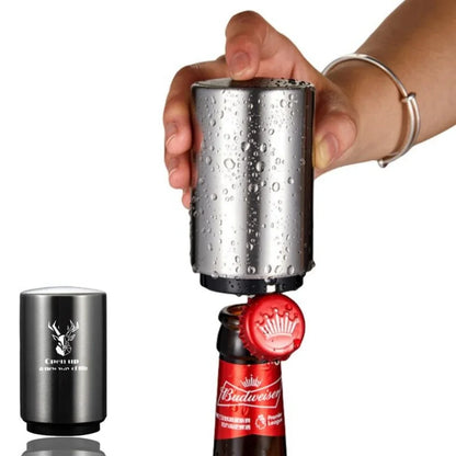 Stainless Steel Beer Bottle Opener — Multi-Color Automatic Push-Down Portable Cap Opener
