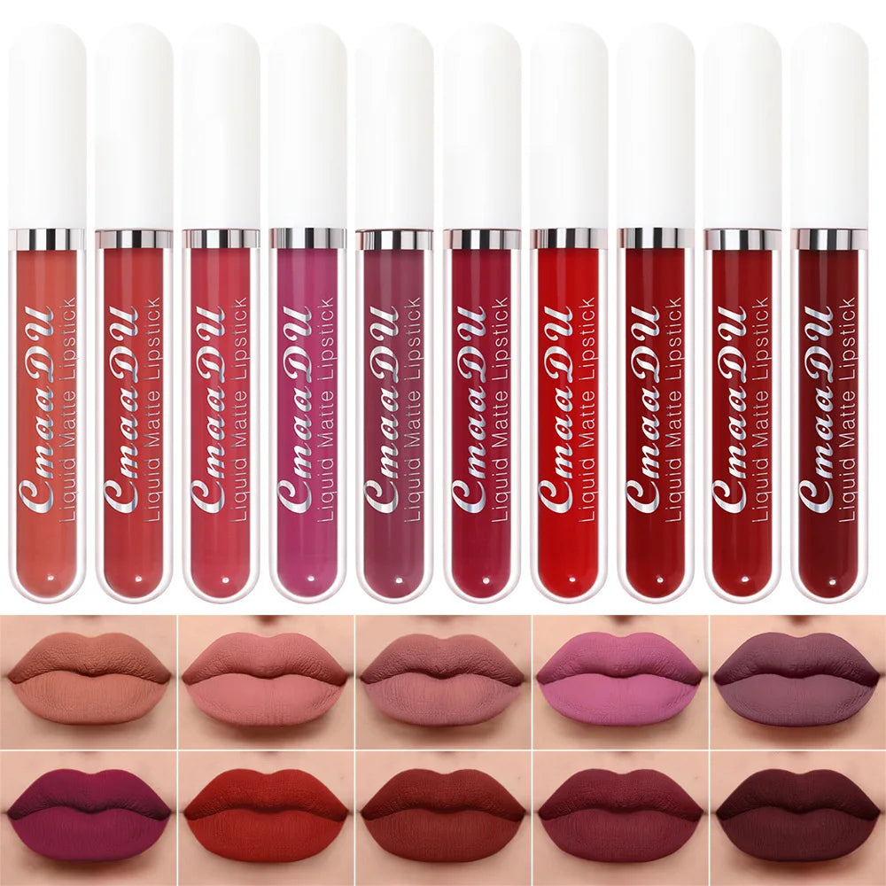 CmaaDu 10pcs Velvet Matte Lip Gloss Set – Durable, Waterproof, Silky Texture, Non-Stick, High Saturation Colors