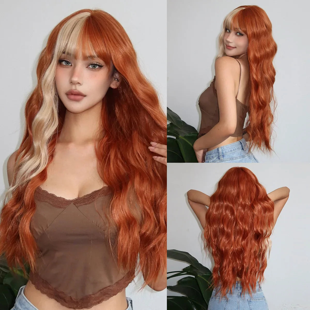 Light Green Long Wavy Synthetic Wig with Bangs – Blackish Green Cosplay & Lolita Style, Heat-Resistant for Women