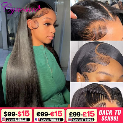 Cynosure 13x4/13x6 HD Transparent Lace Front Human Hair Wig – Pre-Plucked Remy Brazilian Straight Lace Frontal for Women