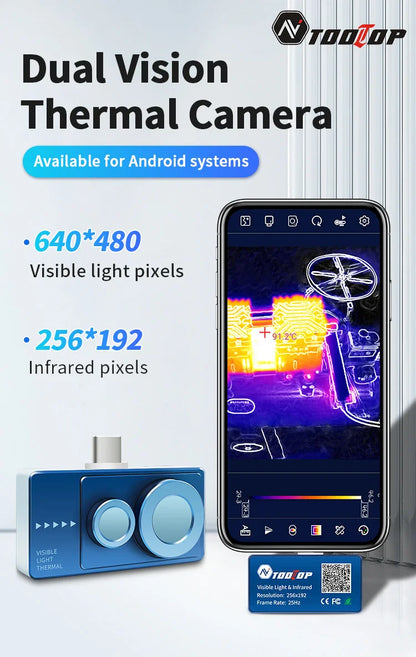 TOOLTOP T7Pro Android Thermal Imager – 256x192 Infrared Camera, -50~600℃, 12 Languages for Industrial Inspection
