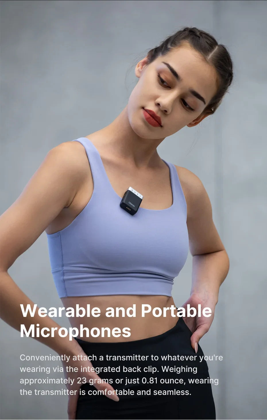 Ulanzi AM18 U-Mic 2.4G Wireless Stereo Microphone – 100m Dual-Channel Recording for DSLR, iOS, Android & PC Live Interviews