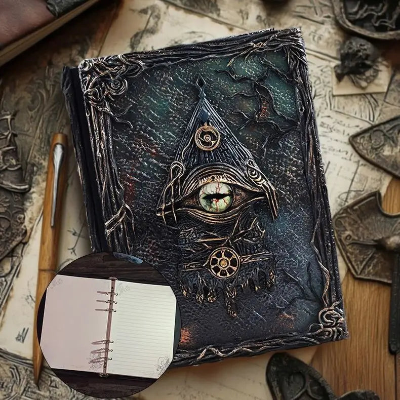 Vintage Magic Eye Journal - Embossed Leather Gothic Grimoire Notebook for Witches, Occult Lovers & Collectors