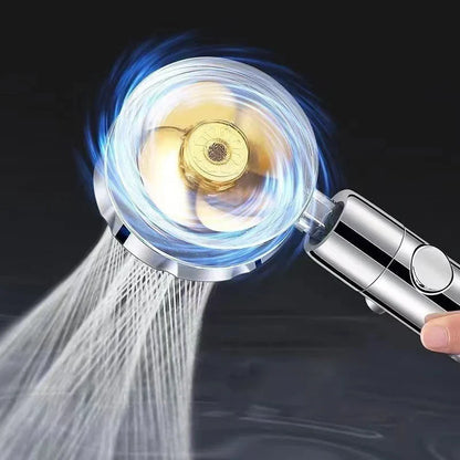 360° Rotation Turbo Fan Shower Head – High Pressure, Water-Saving Adjustable Spray with Filters for Bathroom Accessories