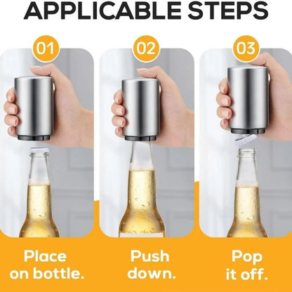 Stainless Steel Beer Bottle Opener — Multi-Color Automatic Push-Down Portable Cap Opener
