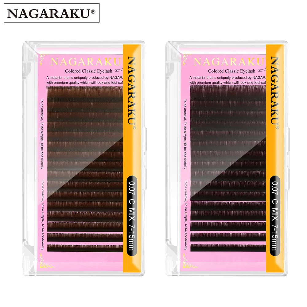 NAGARAKU Brown Eyelash Extensions – Soft Natural Synthetic Mink Individual Lashes 16 Lines for Professional Makeup
