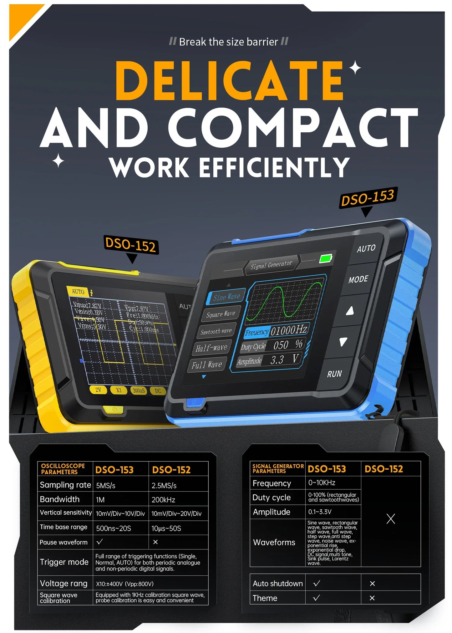 FNIRSI DSO510 DSO152 DSO153 Mini Handheld Digital Oscilloscope | 2-in-1, 48MS/s, 10MHz Bandwidth for Electronic Repair